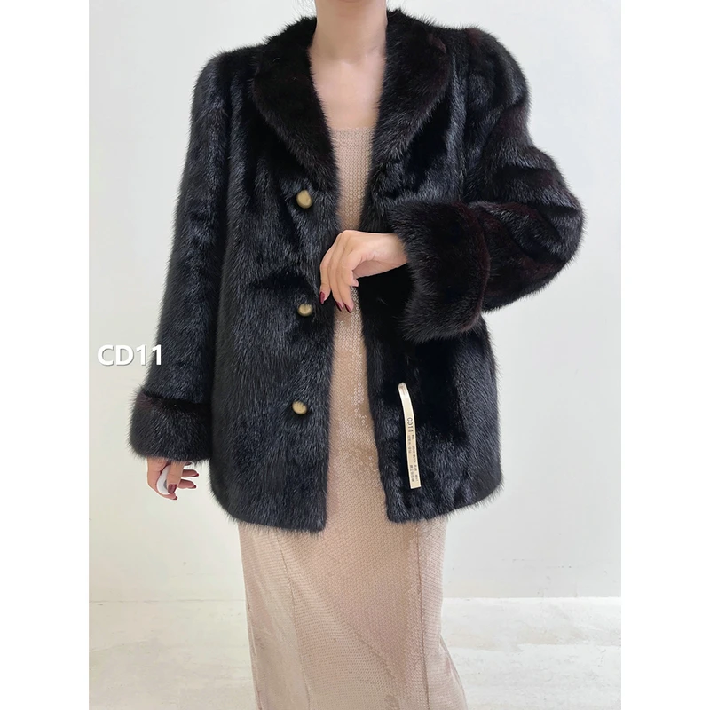 【CD11】M码 红黑色全抽水貂大衣外套（肩42胸106衣68袖61）