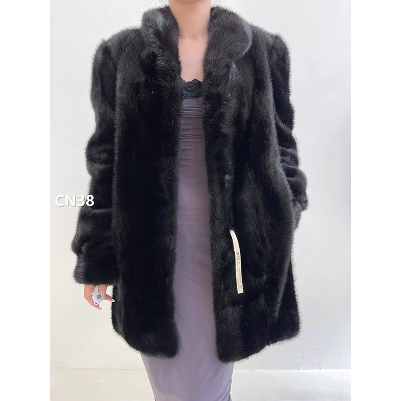 【CN38】L码 本黑色逆毛水貂大衣外套（肩43胸108衣80袖61）