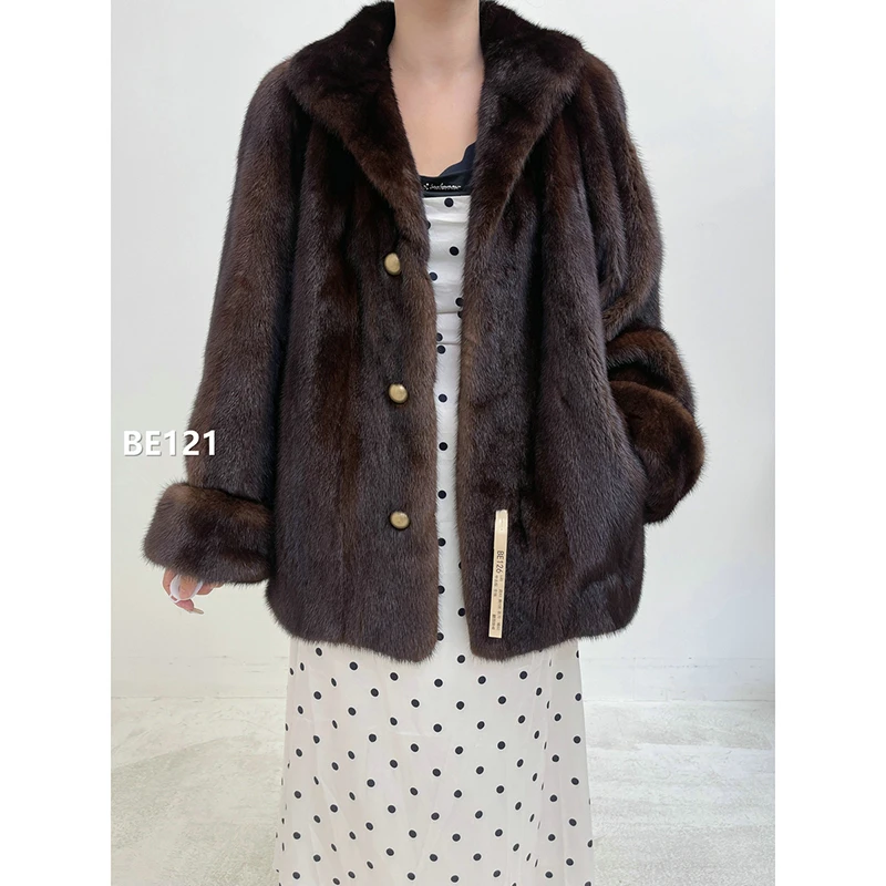 XXXX【BE121】L码 深棕色全抽水貂大衣外套（肩43胸108衣70袖62）