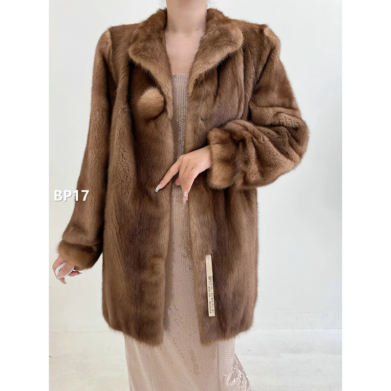 【BP17】L码 蜜茶棕全抽水貂大衣外套（肩43胸108衣79袖57）