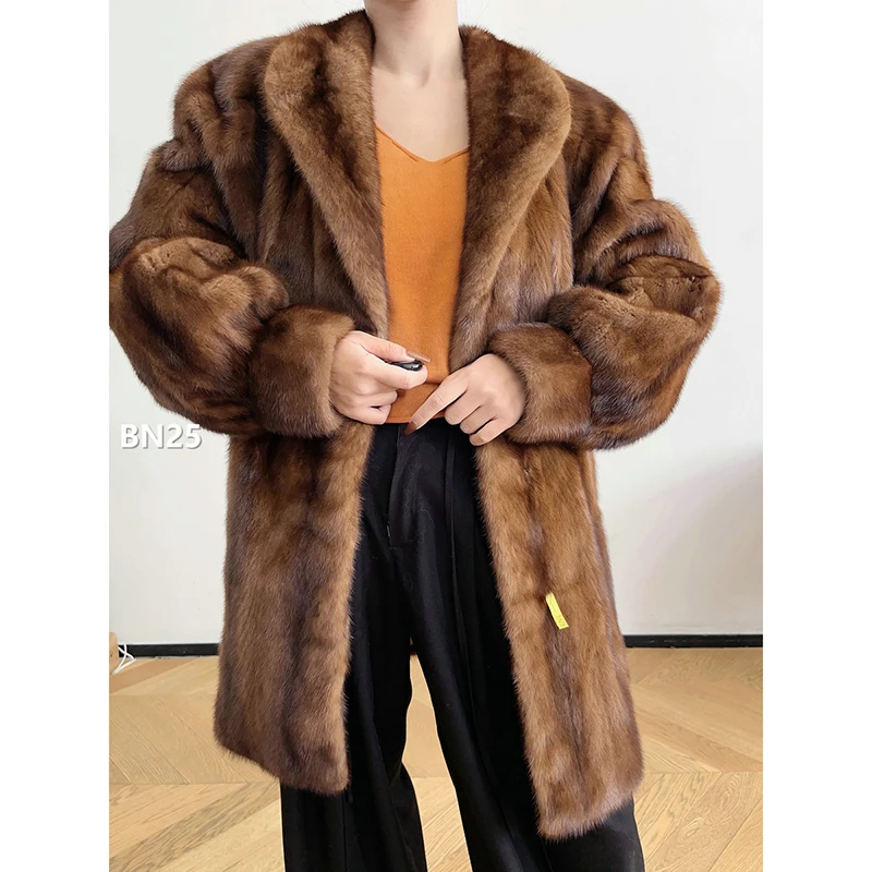 【BN25】L码 蜜茶棕全抽水貂大衣外套（肩42胸108衣81袖56）