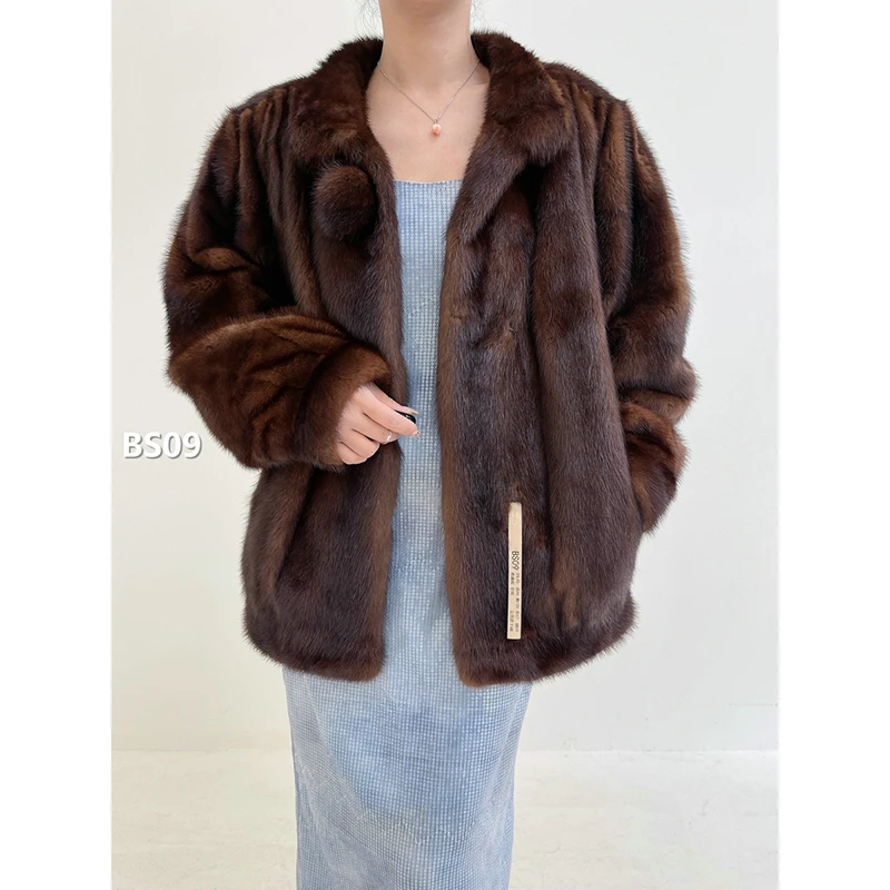 【BS09】3XL码 焦糖棕全抽水貂大衣外套（肩46胸120衣67袖59）