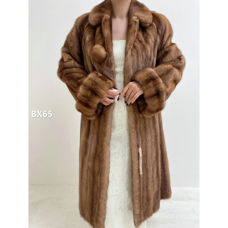 【BX65】XS码 蜜茶棕全抽水貂大衣外套（肩39胸96衣109袖63）