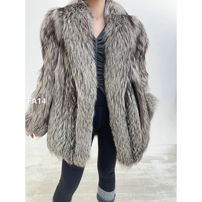 【FA14】L码 银狐竖条狐狸毛外套中古（肩44胸110衣74袖59）