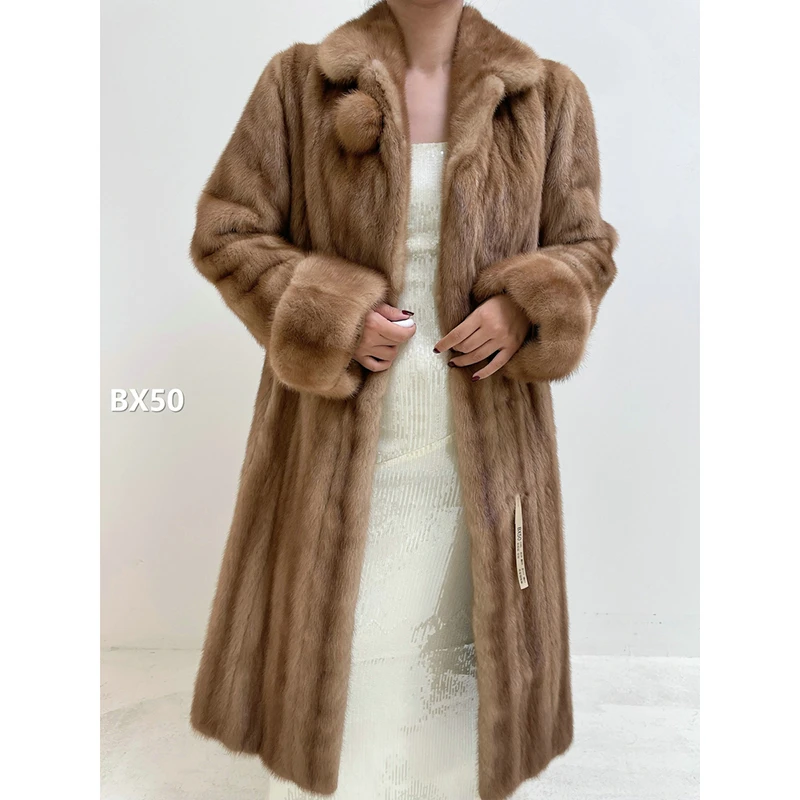 【BX50】XS码 奶茶棕全抽水貂大衣外套（肩39胸98衣111袖63）