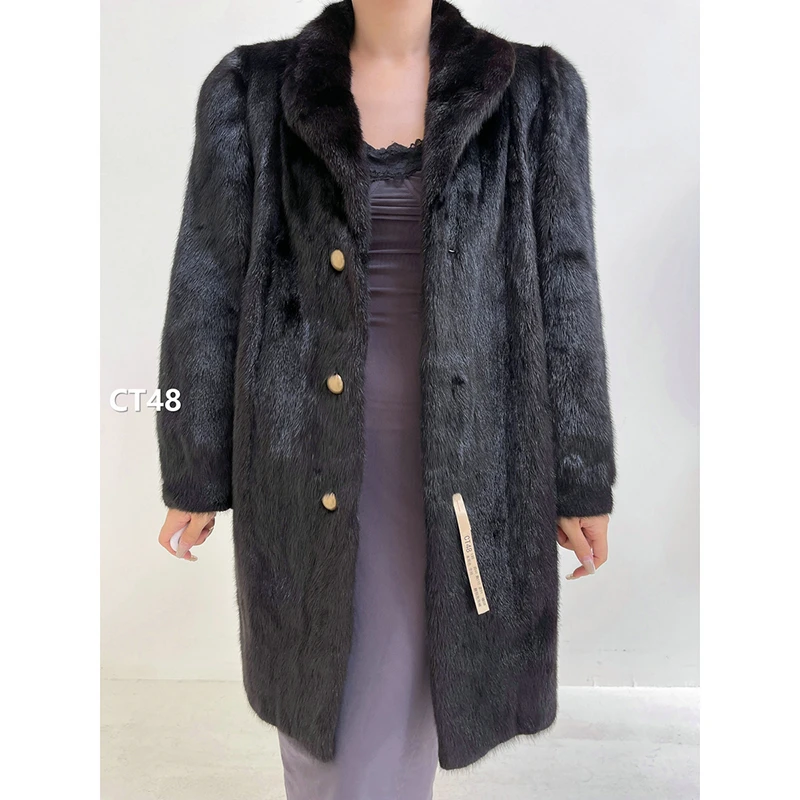 【CT48】L码 本黑色全抽水貂大衣外套（肩44胸110衣91袖58）
