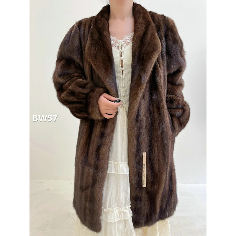 【BW57】L码 冷茶棕全抽水貂大衣外套（肩42胸110衣90袖60）