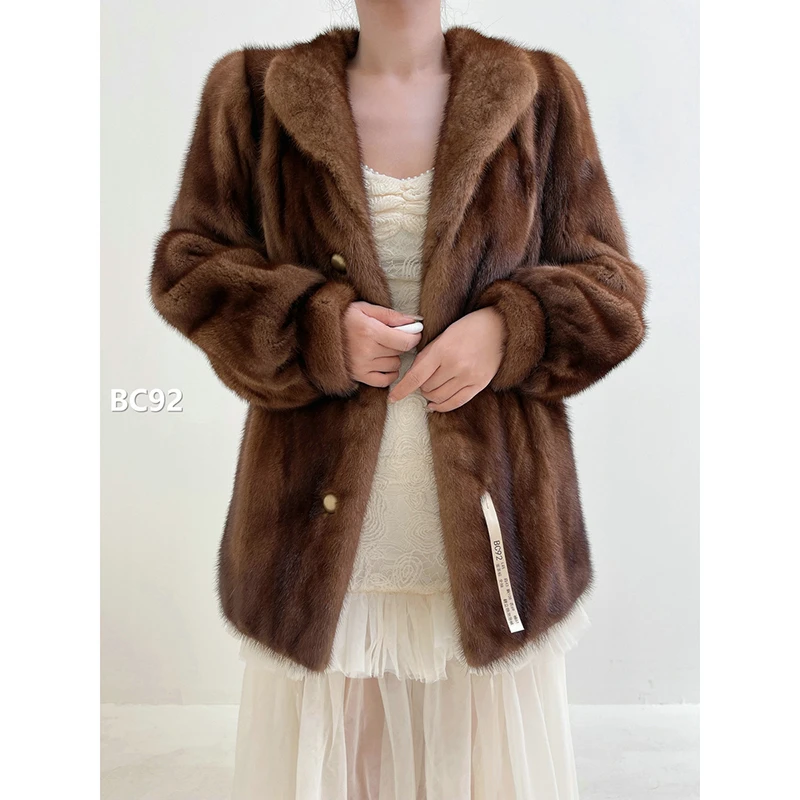 XXXX【BC92】L码 蜜茶棕全抽水貂大衣外套（肩43胸108衣69袖61）