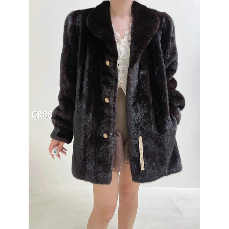 【CR88】L码 棕黑色宝嘉美水貂大衣外套（肩44胸110衣76袖59）