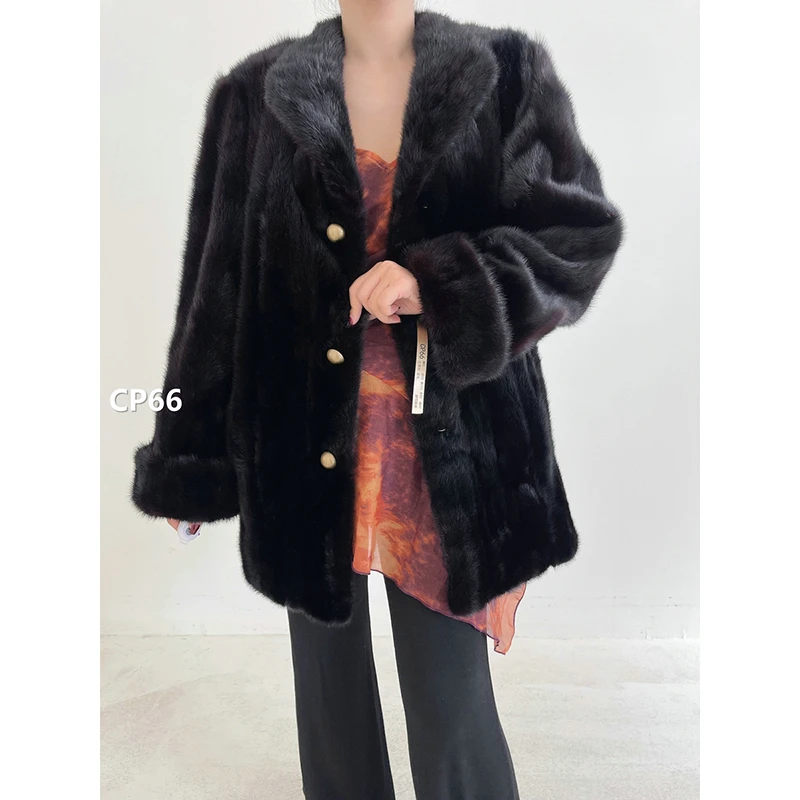 【CP66】M码 红黑色逆毛水貂大衣外套（肩42胸104衣82袖62）