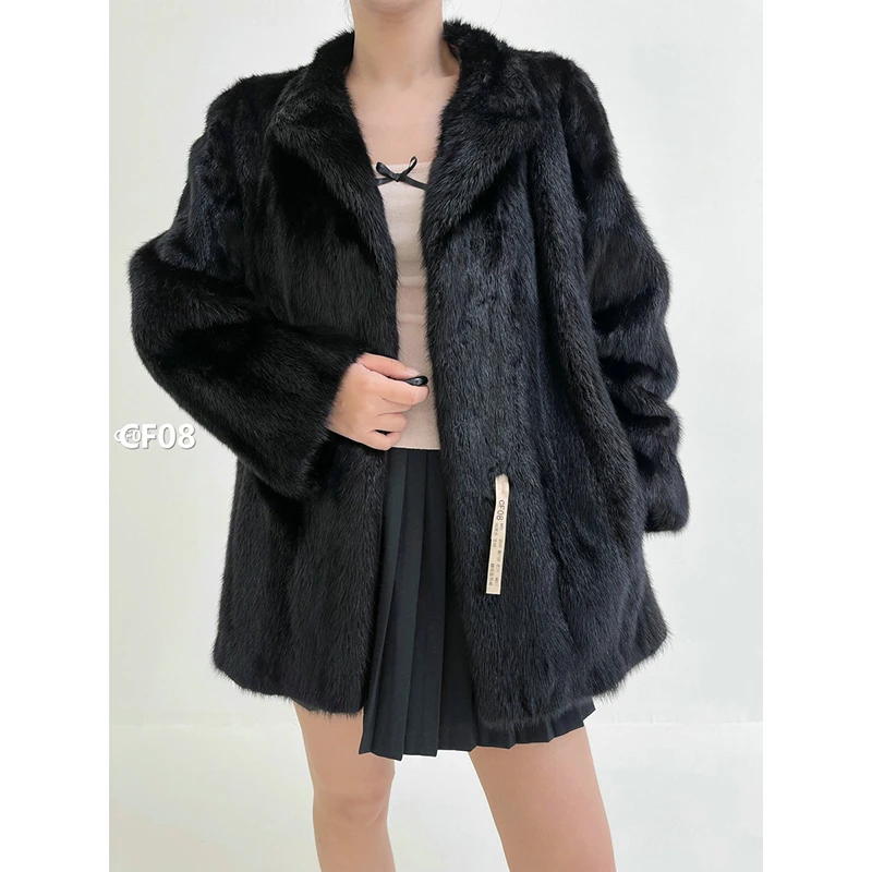 XXXX【CF08】M码 纯黑色全抽水貂外套外套（肩40胸108衣71袖57）