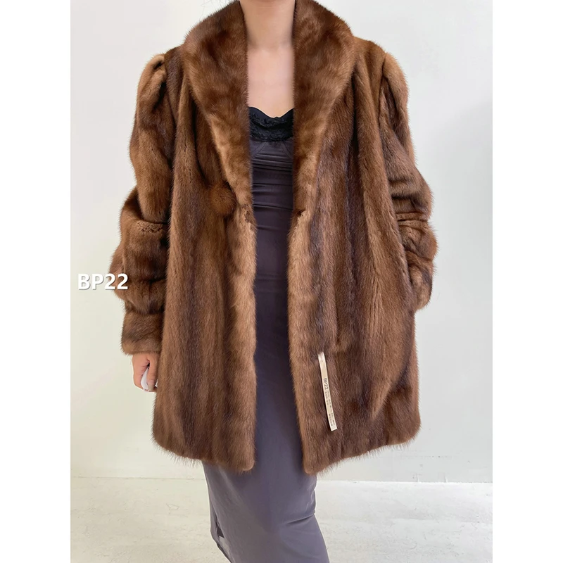 【BP22】2XL码 蜜茶棕全抽水貂大衣外套（肩45胸116衣81袖60）