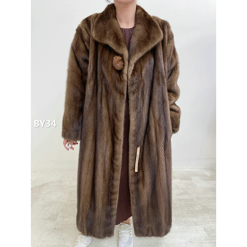 【BY34】2XL码 冷茶棕全抽水貂大衣外套（肩44胸116衣122袖57）
