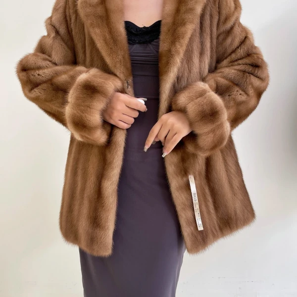 【BA55】S码 奶茶棕全抽貂皮大衣中古（肩42胸102衣69袖61）