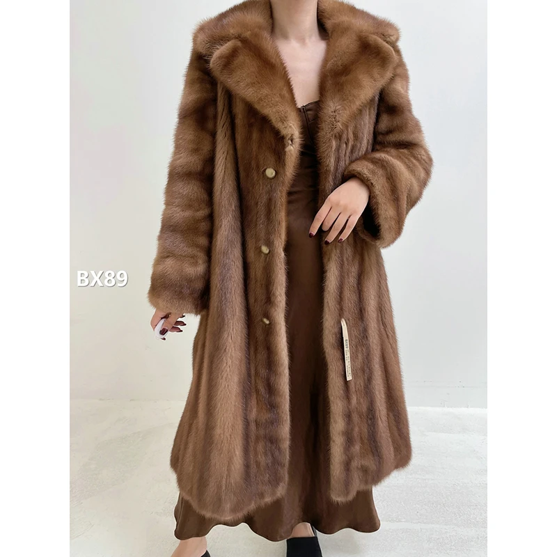 【BX89】S码 奶茶棕全抽水貂大衣外套（肩42胸100衣110袖59）