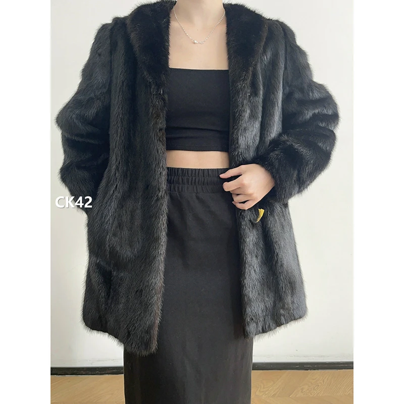 【CK42】S码 本黑色全抽水貂大衣外套（肩40胸102衣79袖60）