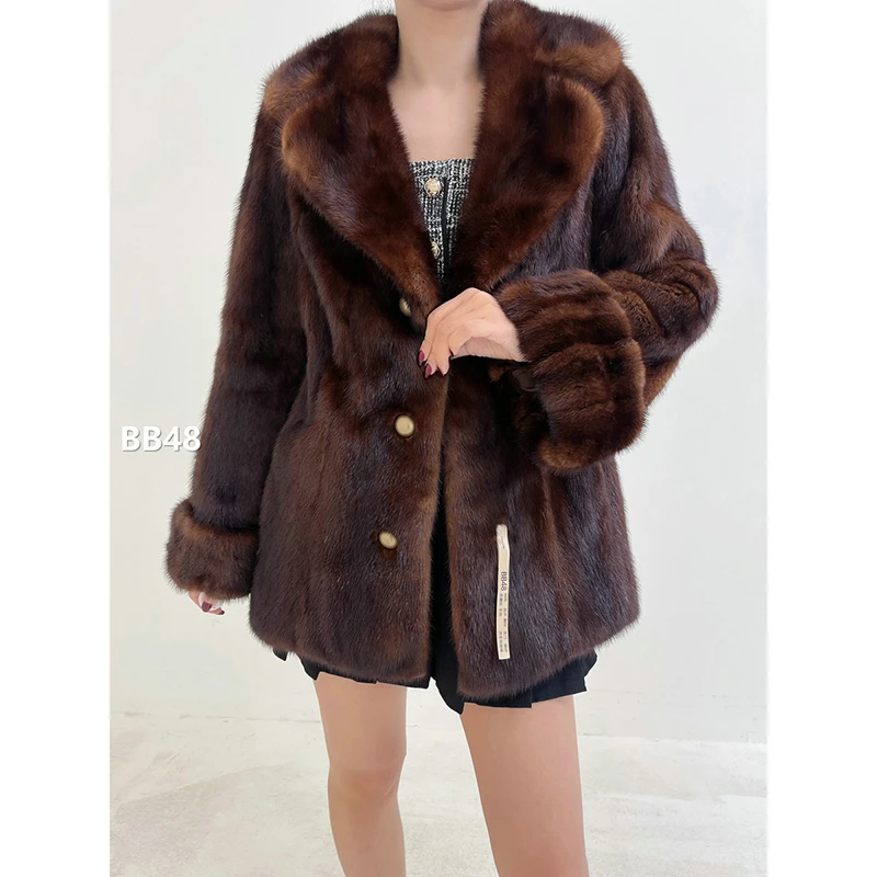 【BB48】XS码 焦糖棕全抽水貂大衣外套（肩39胸98衣73袖60）