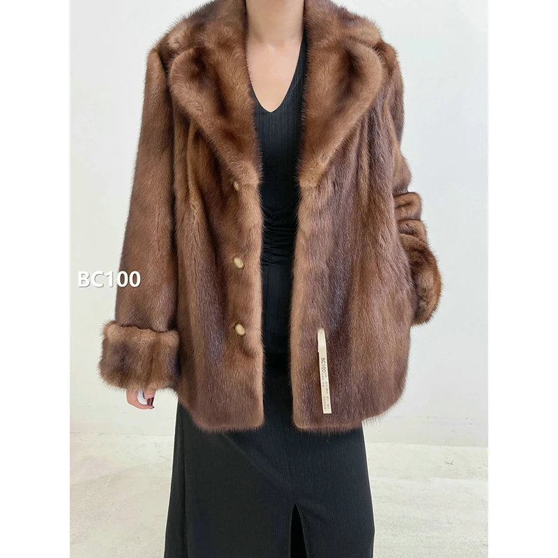 【BC100】XS码 蜜茶棕全抽水貂大衣外套（肩40胸98衣71袖60）
