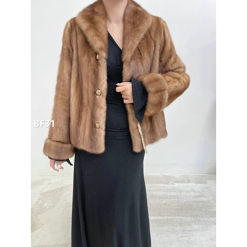 XXXX【BF31】XXS码 奶茶棕全抽水貂外套外套（肩40胸96衣58袖59）