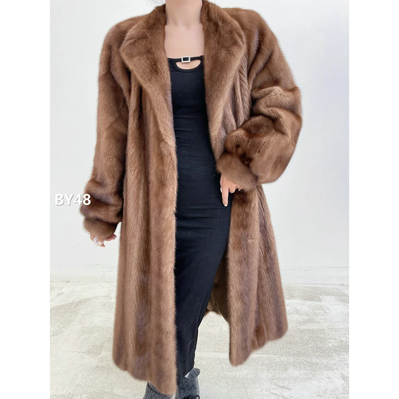 【BY48】M码 蜜茶棕全抽水貂大衣外套（肩43胸106衣110袖57）