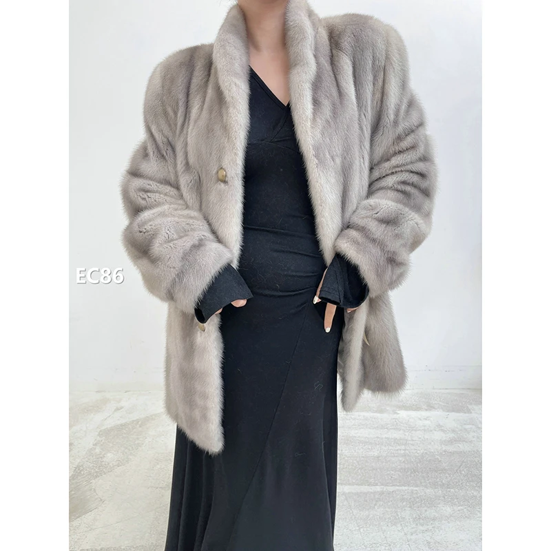 XXXX【EC86】M码 银灰色全抽水貂大衣外套（肩43胸106衣81袖62）