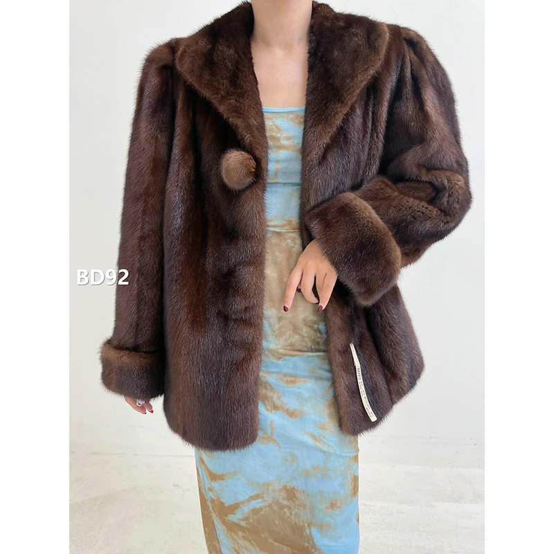 【BD92】XL码 蜜茶棕全抽水貂大衣外套（肩44胸112衣69袖62）