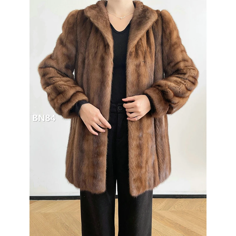 【BN84】XS码 蜜茶棕全抽水貂大衣外套（肩40胸98衣81袖58）