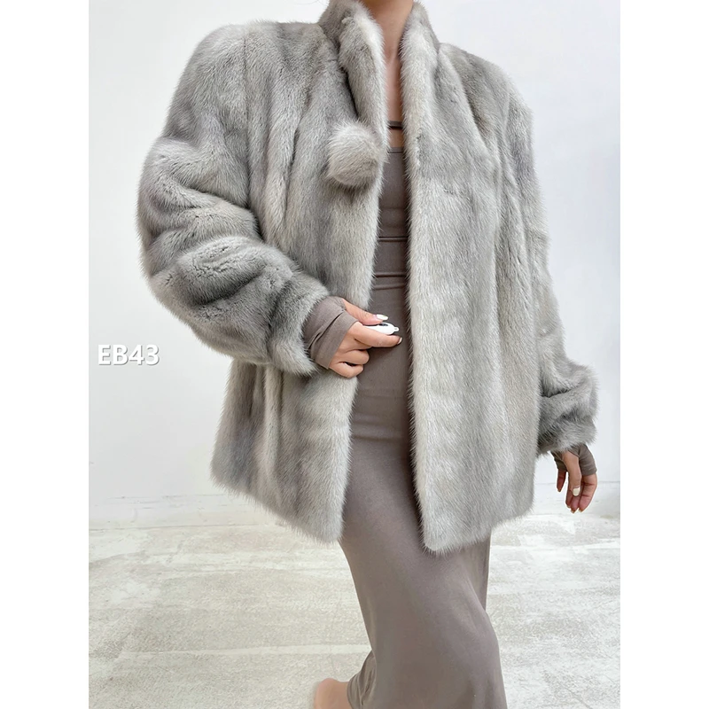 【EB43】S码 银灰色全抽水貂大衣外套（肩40胸100衣69袖57）
