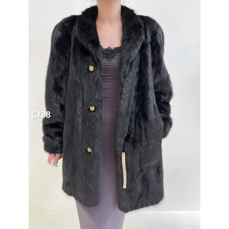 【CJ28】M码 本黑色全抽水貂大衣外套（肩42胸104衣80袖59）