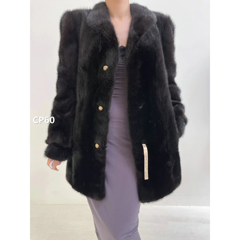【CP60】XS码 棕黑色逆毛水貂大衣外套（肩39胸98衣76袖60）