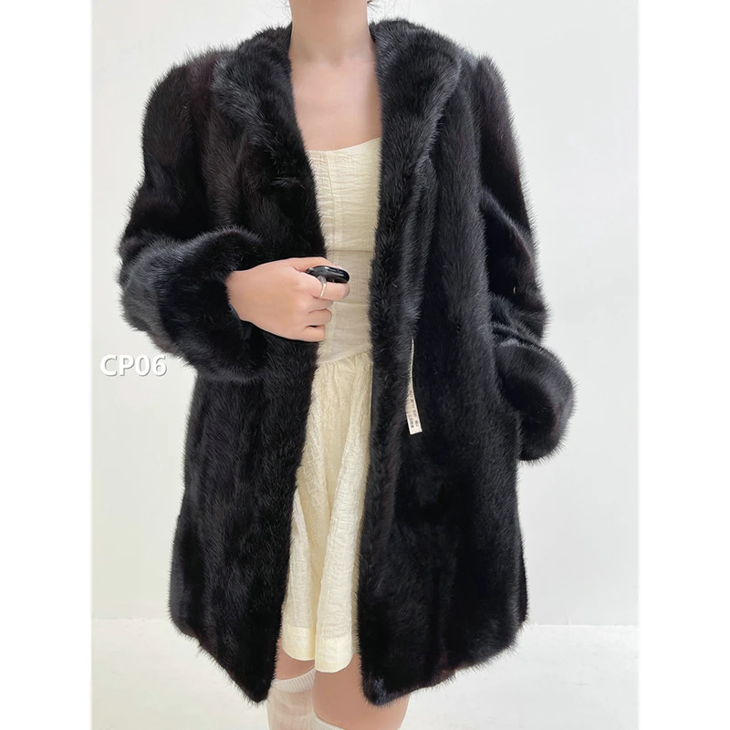 【CP06】M码 棕黑色逆毛水貂大衣外套（肩42胸104衣80袖62）