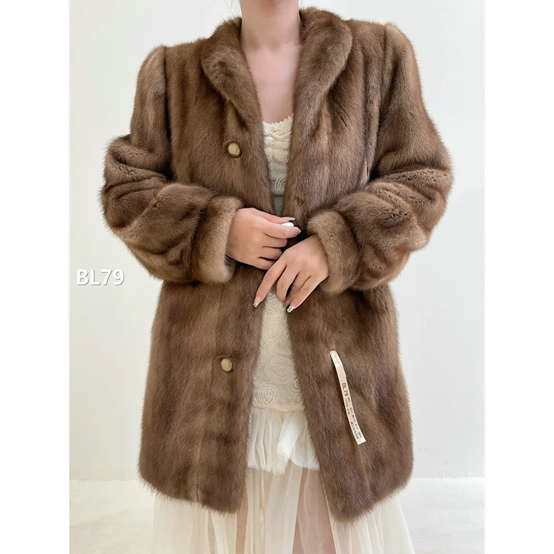【BL79】M码 冷茶棕全抽水貂大衣外套（肩43胸104衣79袖58）