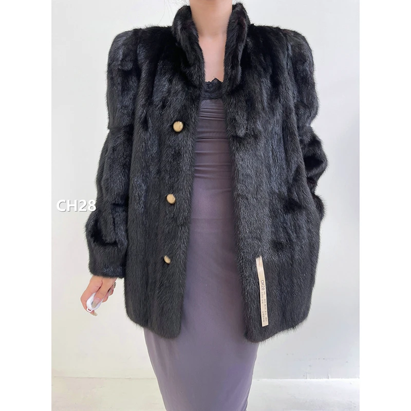 【CH28】S码 红黑色全抽水貂大衣外套（肩40胸100衣70袖60）