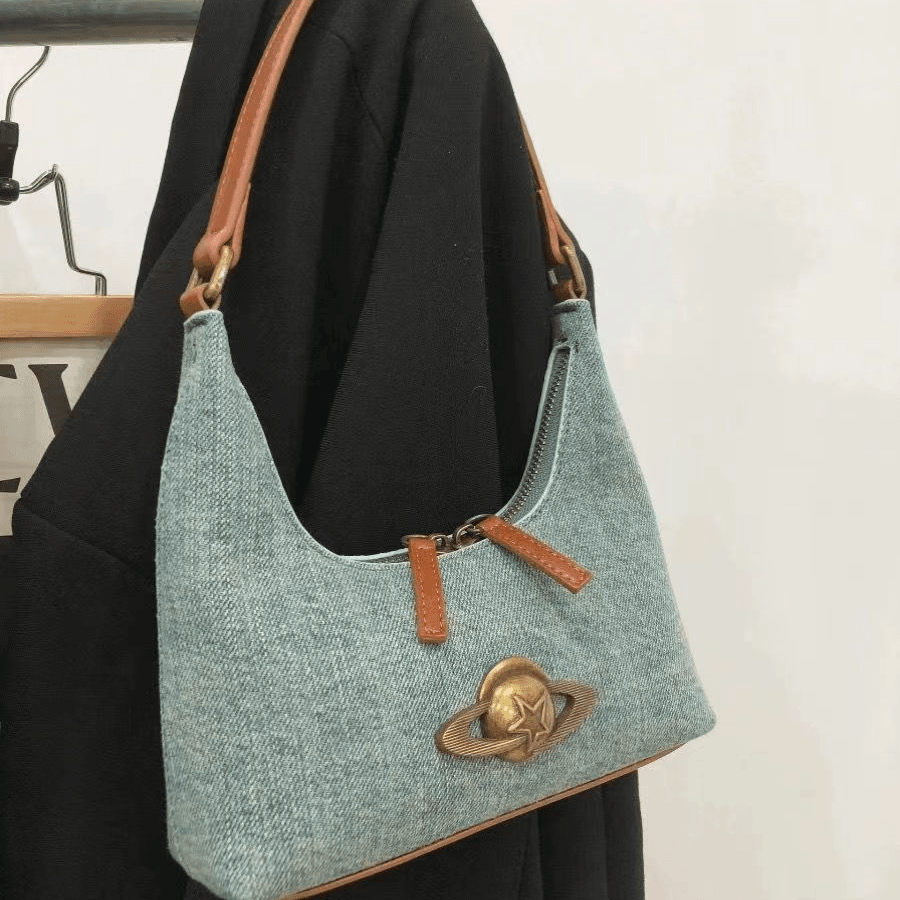 流浪星球牛仔小众腋下包包女2024新款高级感复古单肩包通勤手提包