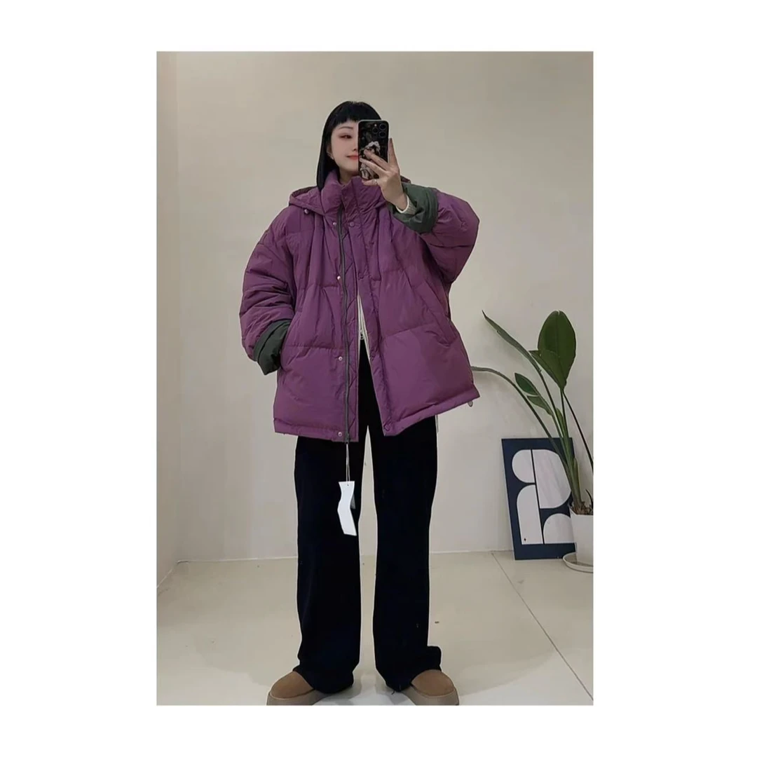 【树莓】韩系宽松撞色连帽羽绒外套1319