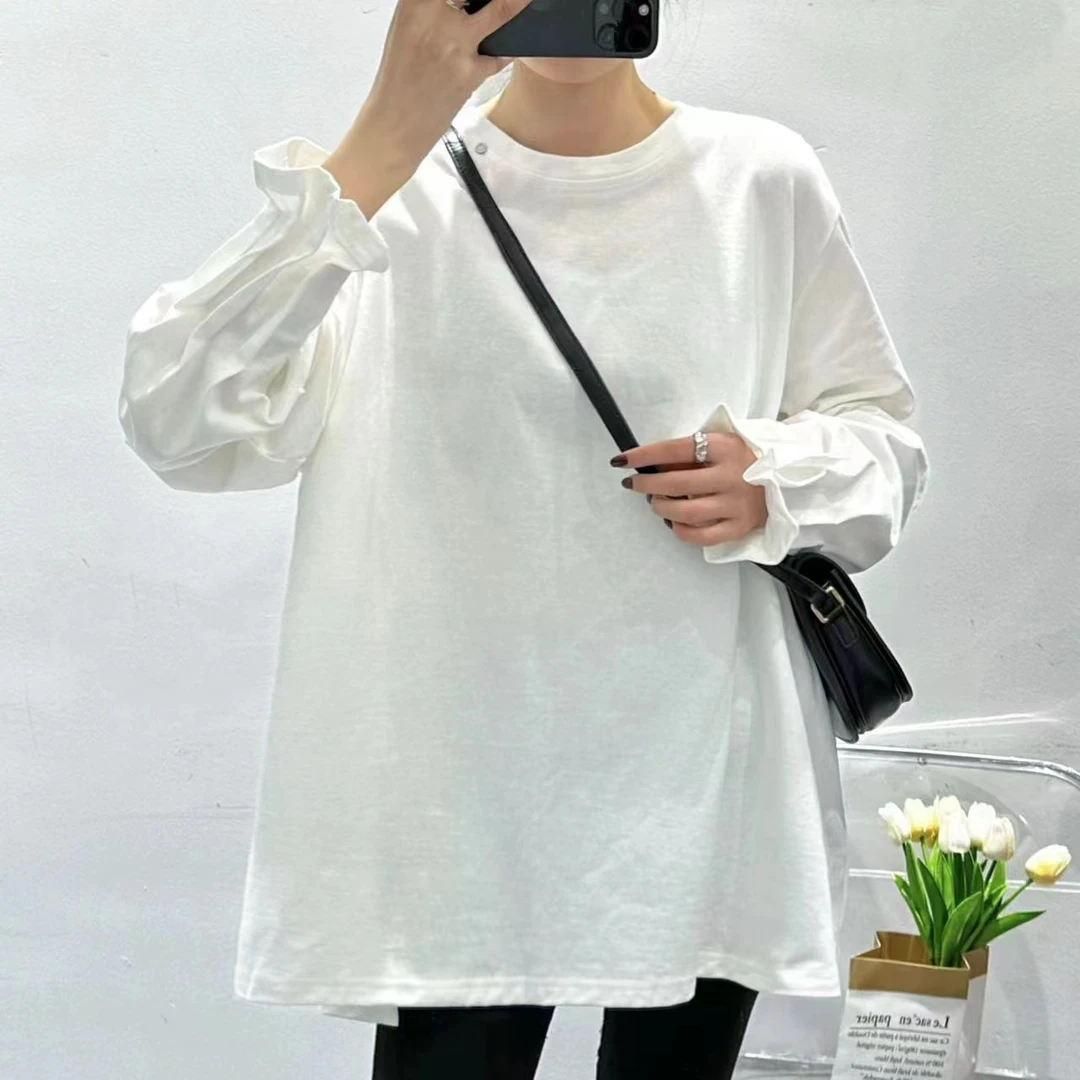 【花苞袖】早秋百搭特色袖口纯色T恤3195