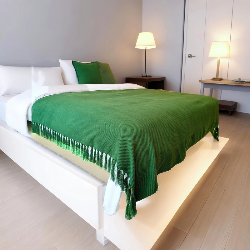 不起球轻奢简约民宿酒店绿色床上床尾巾床盖床尾毯床旗沙发搭毯巾