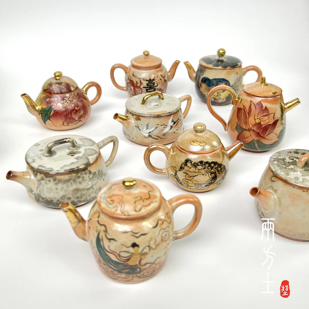 两方土陶一丁柴烧长石志野水墨志野国风手绘茶壶家用泡茶壶主泡器