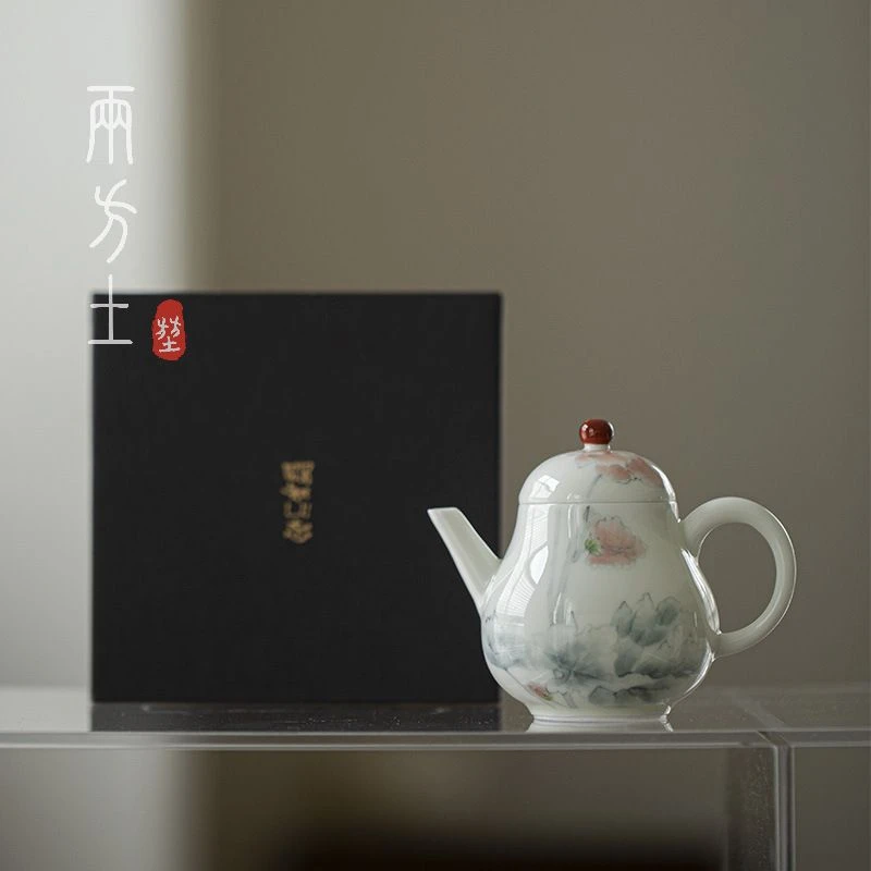 两方土 明知山志玉泥手绘茶壶步步生莲球孔秋水陶瓷壶功夫茶具