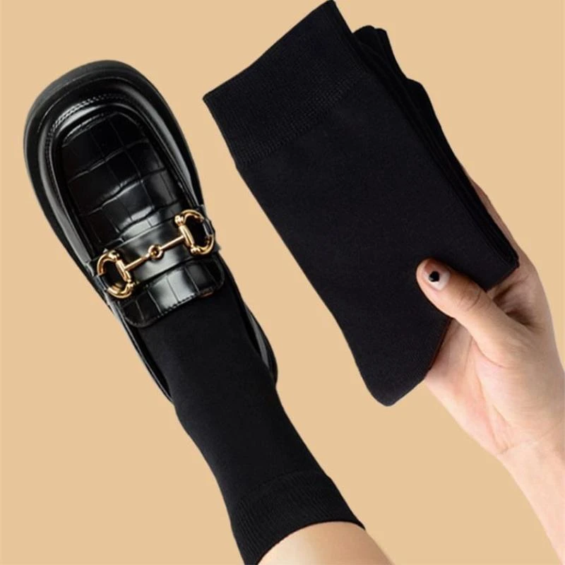 黑色袜子女纯棉中筒袜春秋季ins潮小腿袜jk配皮鞋乐福鞋长筒袜