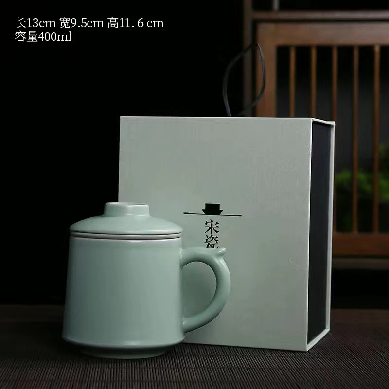 汝窑办公杯陶瓷开片带过滤水杯茶水分离杯