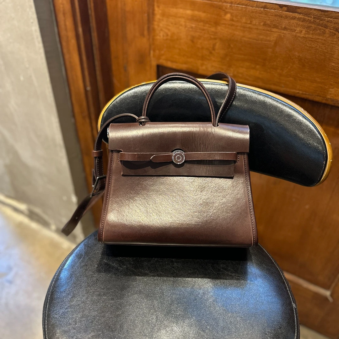 【复古精致】可皮手工皮具黑巧手提斜跨两用包