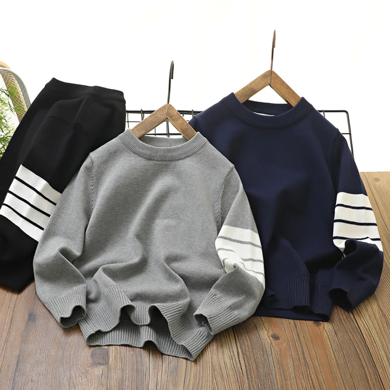 春秋款男童薄款毛衣休闲圆领针织衫洋气百搭毛线衣儿童打底衫上衣