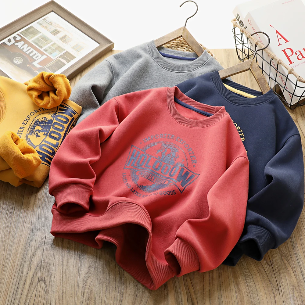 男童卡通加绒卫衣中大童圆领保暖上衣套头衫儿童衣服韩版打底衫