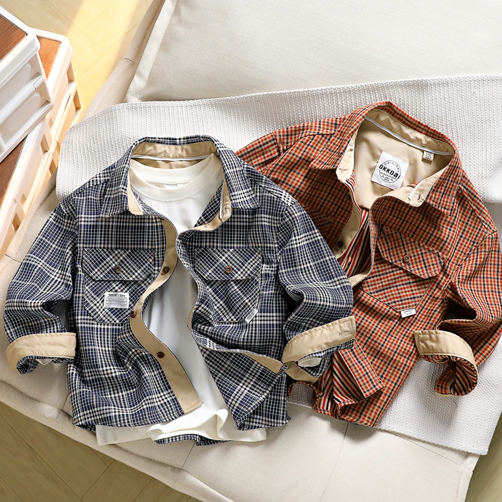 男童格子长袖衬衫中大童百搭洋气上衣儿童翻领衬衣童装春秋款新款