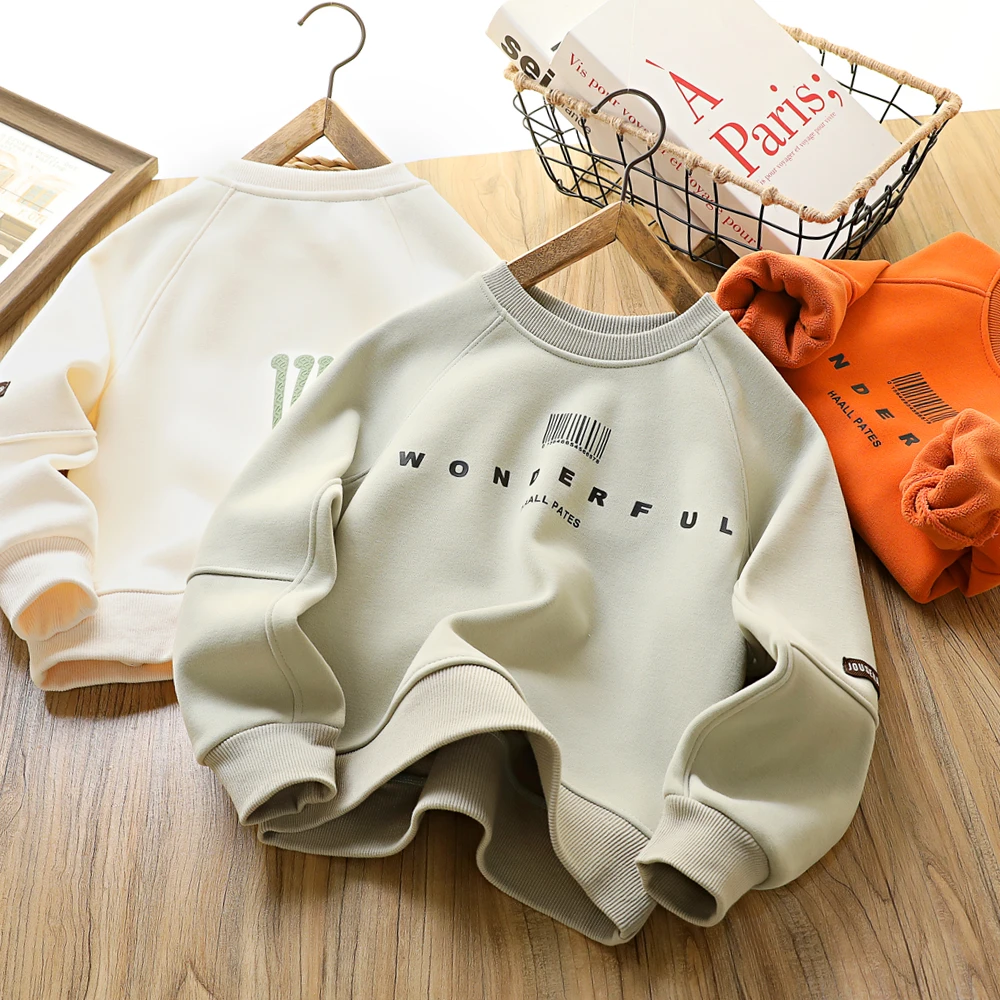 秋冬季男童加绒卫衣童装儿童保暖百搭卫衣童装洋气打底上衣中大童