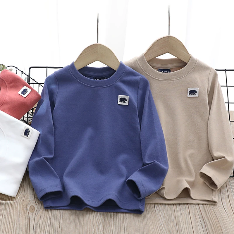 新款儿童百搭长袖T恤加厚春秋款圆领打底衫中大童男童体恤衫上衣