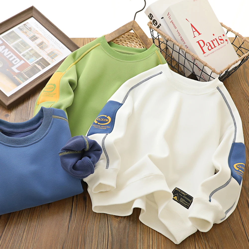 秋冬款男童加绒卫衣上衣中大童宽松童装套头衫儿童保暖打底衫潮