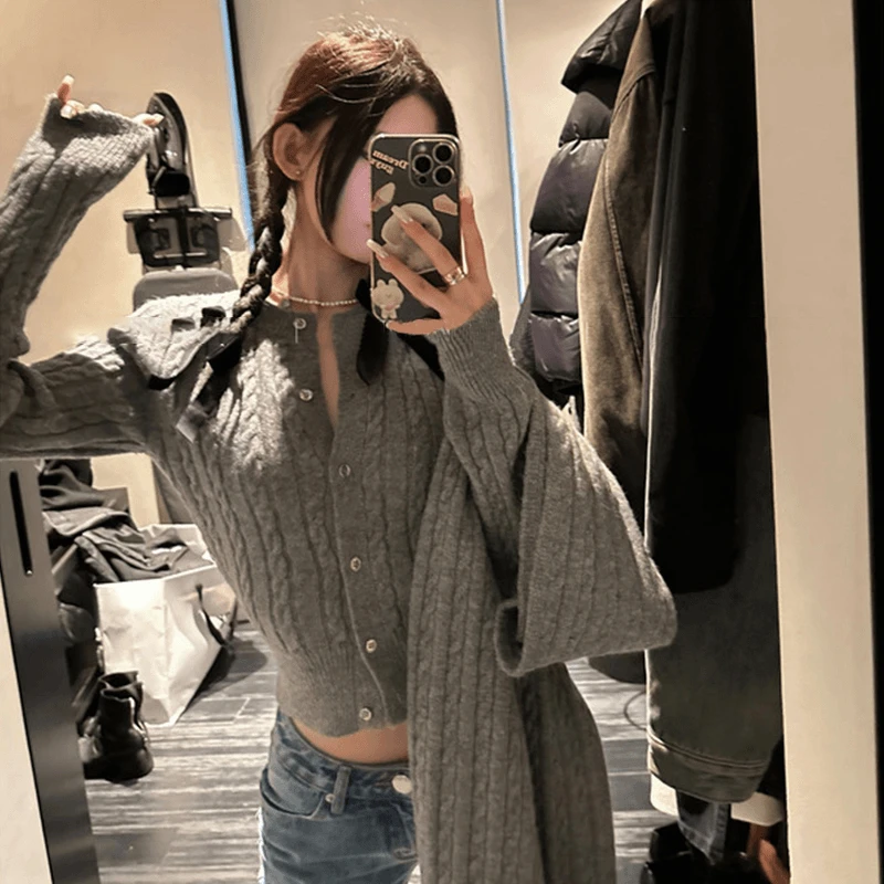 秋冬毛衣开衫慵懒高级百搭长袖围巾两件套女