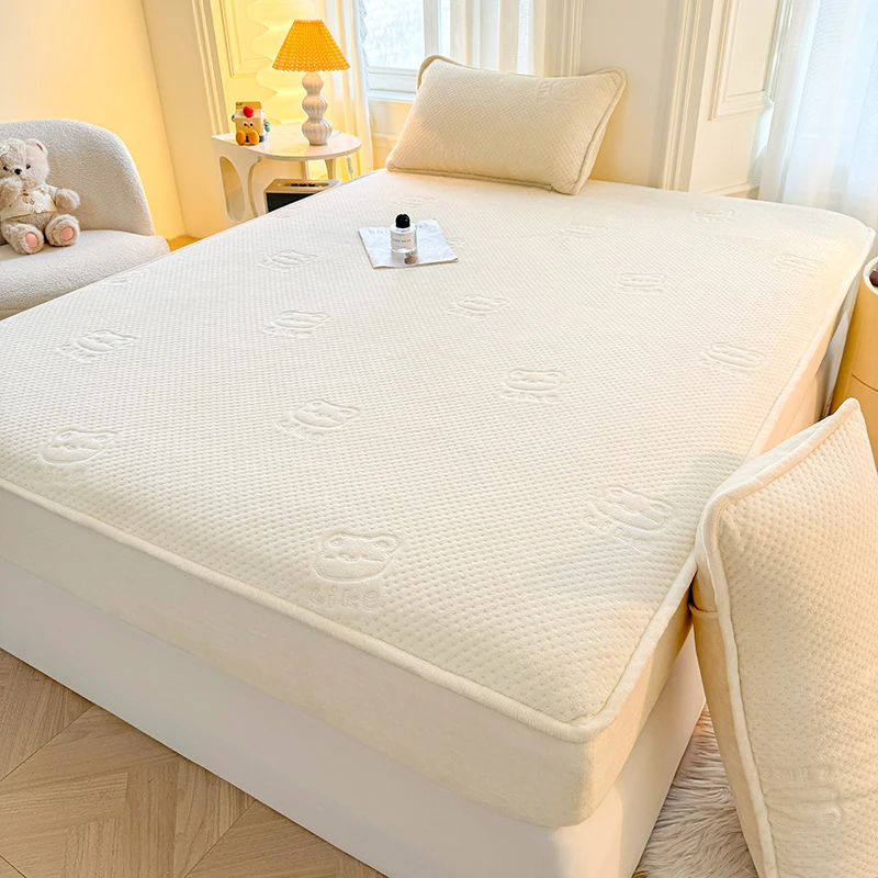 A类牛奶绒夹棉加厚牛奶绒床笠纯色透气榻榻米家用床罩保护罩床笠